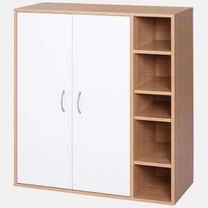 HOMCOM Sapateira Armário para Sapatos com 2 Portas Prateleiras Interiores e 5 Prateleiras Exteriores com Altura Ajustável para Entrada Corredor Dormitório 80x32x91 cm Branco e Madeira