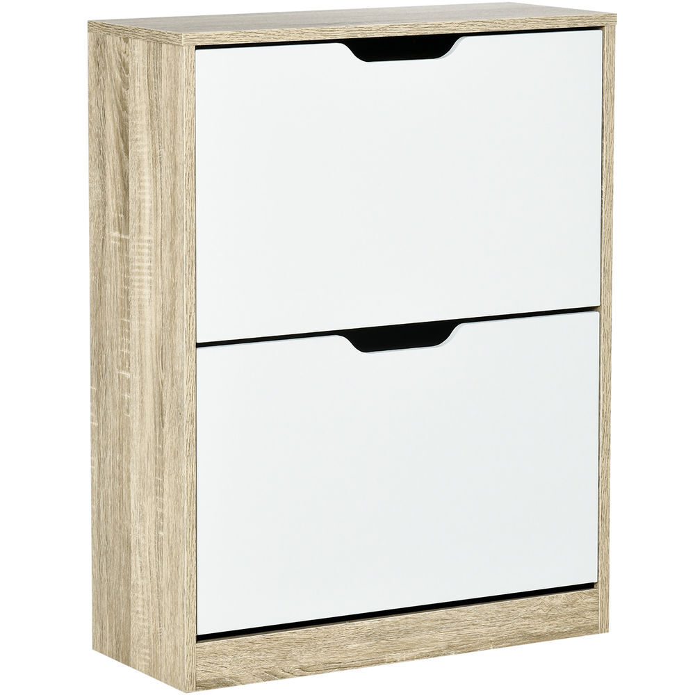 Homcom zapatero estrecho, 2 puertas abatibles, zapatero entrada recibidor para 8 pares de zapatos, para pasillo, espacios reducidos, 62,5x26x81 cm, roble y blanco
