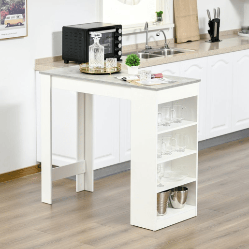 HOMCOM Mesa de Bar Mesa Alta Tipo Bistrô de Cozinha com Prateleiras Estilo Moderno de Melamina para Sala de Jantar Sala de Estar 115x50x102,7cm Branco e Cinza