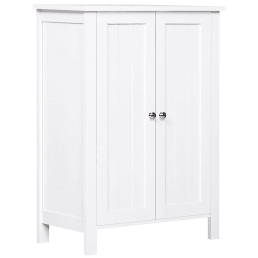kleankin Armário Casa de Banho com 2 Portas e 2 Prateleiras Internas Ajustáveis Móvel Auxiliar de Armazenamento para Sala de Estar Cozinha 60x30x80cm Branco