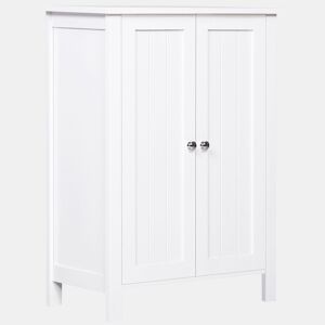 kleankin Armário Casa de Banho com 2 Portas e 2 Prateleiras Internas Ajustáveis Móvel Auxiliar de Armazenamento para Sala de Estar Cozinha 60x30x80cm Branco