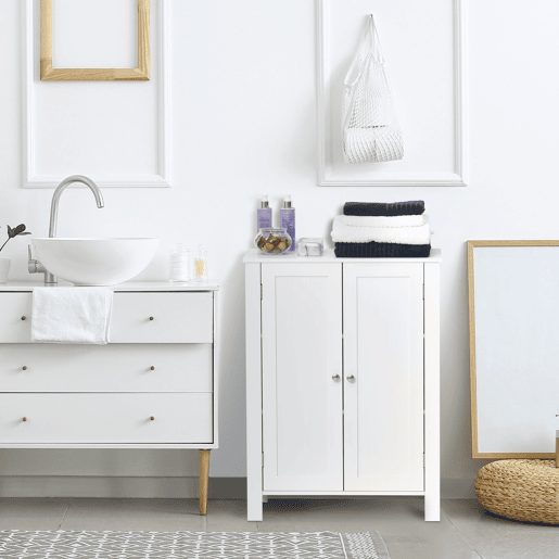 kleankin Armário Casa de Banho com 2 Portas e 2 Prateleiras Internas Ajustáveis Móvel Auxiliar de Armazenamento para Sala de Estar Cozinha 60x30x80cm Branco
