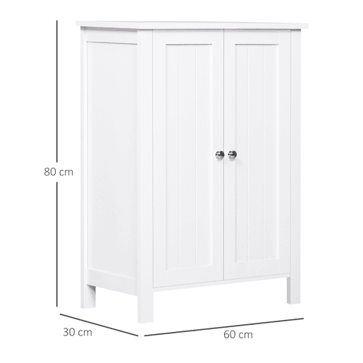 kleankin Armário Casa de Banho com 2 Portas e 2 Prateleiras Internas Ajustáveis Móvel Auxiliar de Armazenamento para Sala de Estar Cozinha 60x30x80cm Branco