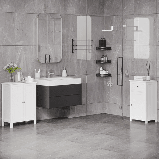 kleankin Armário Casa de Banho com 2 Portas e 2 Prateleiras Internas Ajustáveis Móvel Auxiliar de Armazenamento para Sala de Estar Cozinha 60x30x80cm Branco