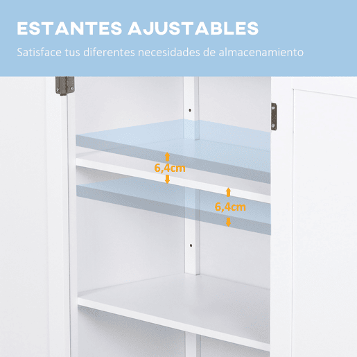 kleankin Armário Casa de Banho com 2 Portas e 2 Prateleiras Internas Ajustáveis Móvel Auxiliar de Armazenamento para Sala de Estar Cozinha 60x30x80cm Branco