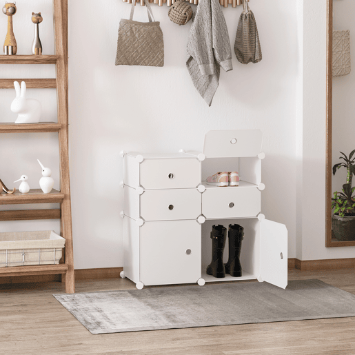 HOMCOM Armário Modular de Plástico Armário Modular com 6 Cubos Organizador de Roupas Sapatos Brinquedos 75x37x73cm Branco