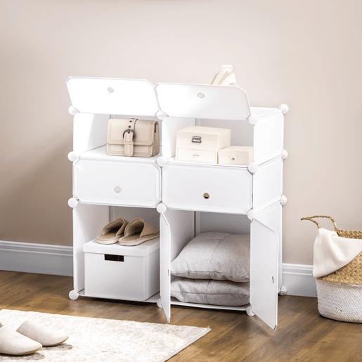 HOMCOM Armário Modular de Plástico Armário Modular com 6 Cubos Organizador de Roupas Sapatos Brinquedos 75x37x73cm Branco