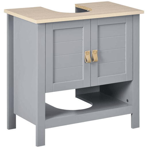 Kleankin Armário compacto para sob a pia com 2 portas e prateleira interna ajustável Gabinete auxiliar para banheiro 60x30x60 cm Cinza