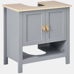 Kleankin Armário compacto para sob a pia com 2 portas e prateleira interna ajustável Gabinete auxiliar para banheiro 60x30x60 cm Cinza