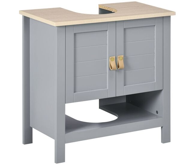 Kleankin armario para debajo de lavabo compacto con 2 puertas y estante interior ajustable mueble auxiliar de almacenamiento para baño 60x30x60 cm gris