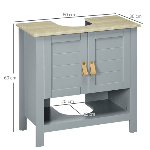 Kleankin Armário compacto para sob a pia com 2 portas e prateleira interna ajustável Gabinete auxiliar para banheiro 60x30x60 cm Cinza