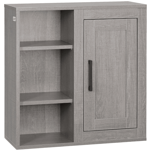 HOMCOM Armário Casa de Banho de Parede com 3 Prateleiras Abertas 1 Armário Móvel Auxiliar de Parede para Casa de Banho Estilo Moderno 48x20x50cm Cinza