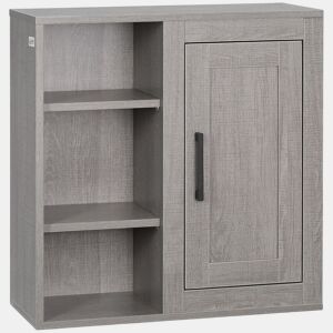 HOMCOM Armário Casa de Banho de Parede com 3 Prateleiras Abertas 1 Armário Móvel Auxiliar de Parede para Casa de Banho Estilo Moderno 48x20x50cm Cinza