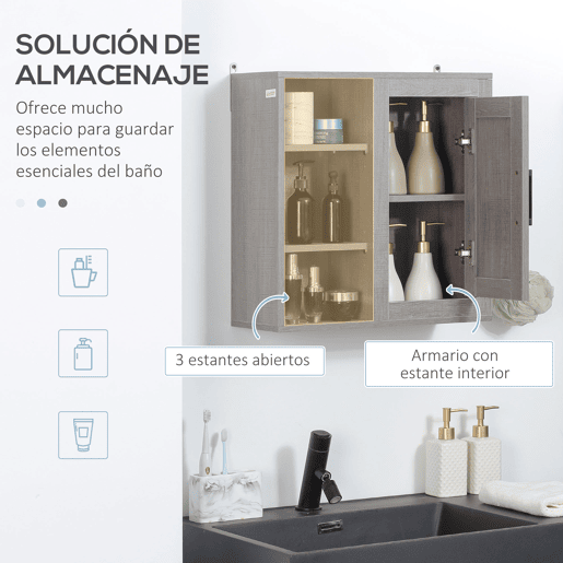 HOMCOM Armário Casa de Banho de Parede com 3 Prateleiras Abertas 1 Armário Móvel Auxiliar de Parede para Casa de Banho Estilo Moderno 48x20x50cm Cinza