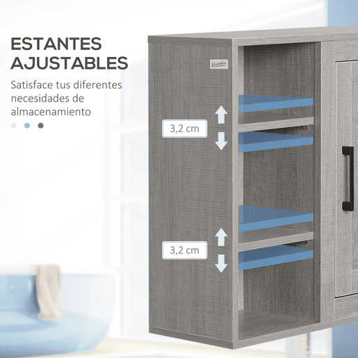 HOMCOM Armário Casa de Banho de Parede com 3 Prateleiras Abertas 1 Armário Móvel Auxiliar de Parede para Casa de Banho Estilo Moderno 48x20x50cm Cinza