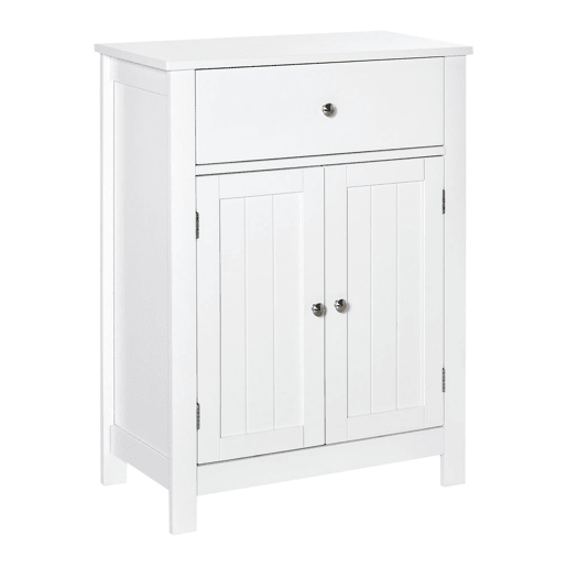 Kleankin Armário de Casa de Banho com 1 Gaveta e Prateleira Interior Ajustável Móvel Auxiliar de Armazenamento Multifuncional para Sala de Estar Cozinha 60x30x80cm Branco