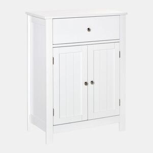 Kleankin Armário de Casa de Banho com 1 Gaveta e Prateleira Interior Ajustável Móvel Auxiliar de Armazenamento Multifuncional para Sala de Estar Cozinha 60x30x80cm Branco