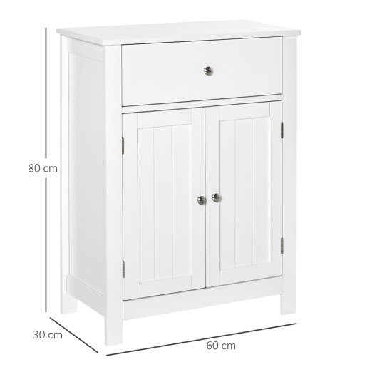 Kleankin Armário de Casa de Banho com 1 Gaveta e Prateleira Interior Ajustável Móvel Auxiliar de Armazenamento Multifuncional para Sala de Estar Cozinha 60x30x80cm Branco