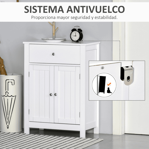Kleankin Armário de Casa de Banho com 1 Gaveta e Prateleira Interior Ajustável Móvel Auxiliar de Armazenamento Multifuncional para Sala de Estar Cozinha 60x30x80cm Branco