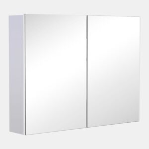 HOMCOM Armário Casa de Banho com Espelho Armário de Parede para Casa de Banho com 2 Portas 3 Prateleiras Internas Estilo Moderno 80x15x60 cm Roxo Claro