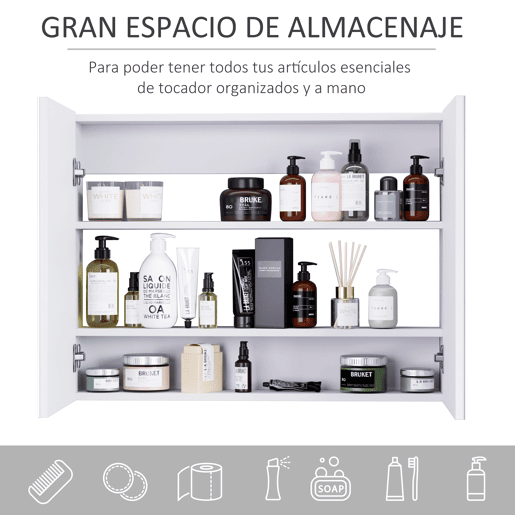 HOMCOM Armário Casa de Banho com Espelho Armário de Parede para Casa de Banho com 2 Portas 3 Prateleiras Internas Estilo Moderno 80x15x60 cm Roxo Claro