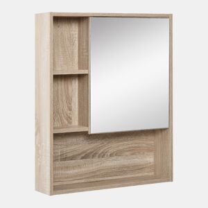 kleankin Armário para banheiro de madeira montado na parede com espelho, porta de vidro e prateleira aberta ajustável 60x 15x 76cm em grão de carvalho