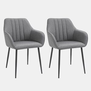 HOMCOM Conjunto de 2 Cadeiras de Sala de Jantar Estofadas em Linho Cadeiras de Cozinha com Encosto Apoio para os Braços e Pés de Metal 59,5x56,5x81 cm Cinza