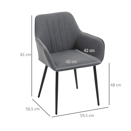 HOMCOM Conjunto de 2 Cadeiras de Sala de Jantar Estofadas em Linho Cadeiras de Cozinha com Encosto Apoio para os Braços e Pés de Metal 59,5x56,5x81 cm Cinza