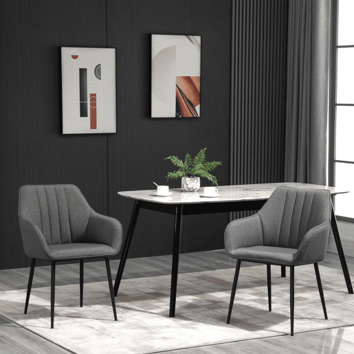 HOMCOM Conjunto de 2 Cadeiras de Sala de Jantar Estofadas em Linho Cadeiras de Cozinha com Encosto Apoio para os Braços e Pés de Metal 59,5x56,5x81 cm Cinza