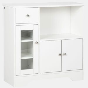 HOMCOM Aparador de Cozinha Moderno com Porta de Vidro Gaveta Prateleira Aberta e Prateleiras Ajustáveis Móvel Auxiliar de Armazenamento para Sala de Jantar Sala de Estar 80x30x82cm Branco