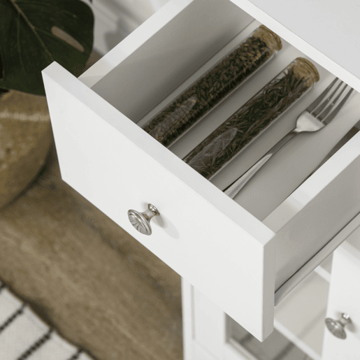 HOMCOM Aparador de Cozinha Moderno com Porta de Vidro Gaveta Prateleira Aberta e Prateleiras Ajustáveis Móvel Auxiliar de Armazenamento para Sala de Jantar Sala de Estar 80x30x82cm Branco