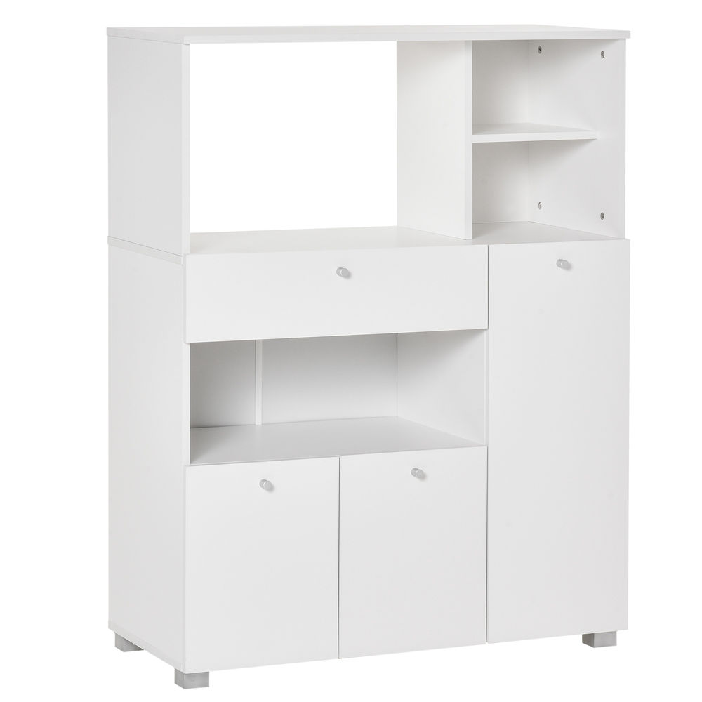 Homcom mueble auxiliar de cocina mueble para microondas aparador de cocina con cajón estantes 3 puertas 3 compartimientos diseño anti-vuelco para comedor 90x40x120 cm blanco