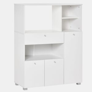 HOMCOM Aparador Auxiliar para Microondas Buffet de Cozinha com 2 Armários com Portas 1 Gaveta e Prateleiras de Armazenamento 90x40x120cm Branco