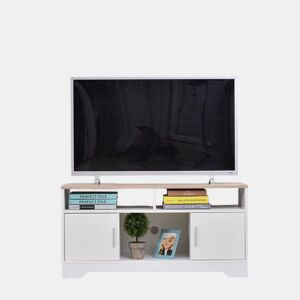 HOMCOM Móvel de TV para Sala de Estar Móvel de TV com Amplo Espaço de Arrumação Prateleiras Abertas Orifício Passa Cabos 105x40x52 cm Branco e Madeira