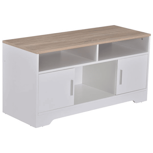 HOMCOM Móvel de TV para Sala de Estar Móvel de TV com Amplo Espaço de Arrumação Prateleiras Abertas Orifício Passa Cabos 105x40x52 cm Branco e Madeira