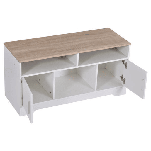 HOMCOM Móvel de TV para Sala de Estar Móvel de TV com Amplo Espaço de Arrumação Prateleiras Abertas Orifício Passa Cabos 105x40x52 cm Branco e Madeira