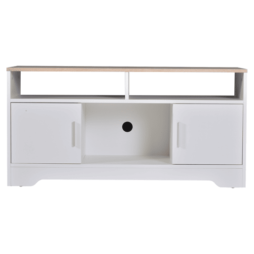 HOMCOM Móvel de TV para Sala de Estar Móvel de TV com Amplo Espaço de Arrumação Prateleiras Abertas Orifício Passa Cabos 105x40x52 cm Branco e Madeira