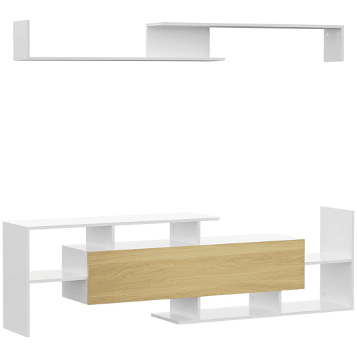 HOMCOM Móvel de TV Moderno Móvel de Sala de Estar para Televisores 153,6x25x42cm e Prateleira de Parede 150x14,5x16,3cm Branco e Madeira