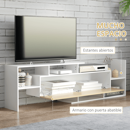 HOMCOM Móvel de TV Moderno Móvel de Sala de Estar para Televisores 153,6x25x42cm e Prateleira de Parede 150x14,5x16,3cm Branco e Madeira