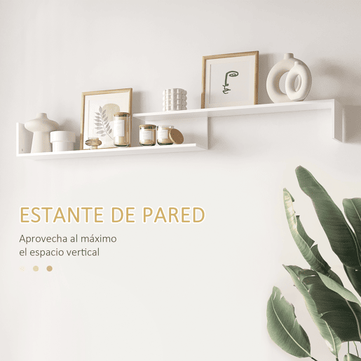 HOMCOM Móvel de TV Moderno Móvel de Sala de Estar para Televisores 153,6x25x42cm e Prateleira de Parede 150x14,5x16,3cm Branco e Madeira