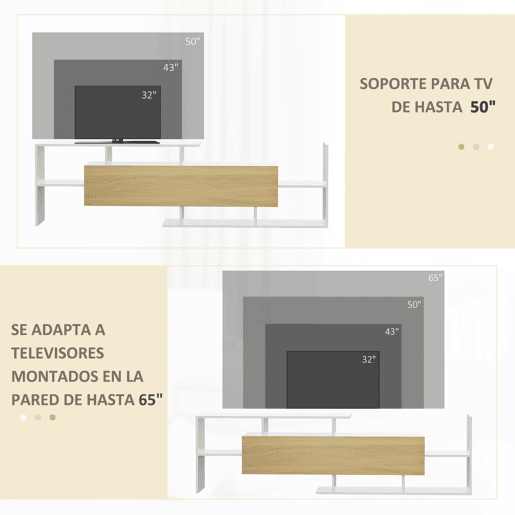 HOMCOM Móvel de TV Moderno Móvel de Sala de Estar para Televisores 153,6x25x42cm e Prateleira de Parede 150x14,5x16,3cm Branco e Madeira