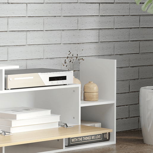 HOMCOM Móvel de TV Moderno Móvel de Sala de Estar para Televisores 153,6x25x42cm e Prateleira de Parede 150x14,5x16,3cm Branco e Madeira