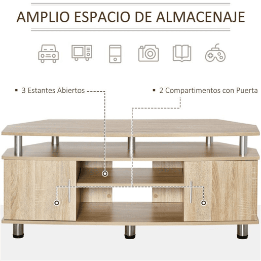HOMCOM Móvel de TV Moderno Móvel para TV com Armário 2 Portas 2 Prateleiras 120x39,5x52cm Carvalho