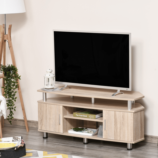 HOMCOM Móvel de TV Moderno Móvel para TV com Armário 2 Portas 2 Prateleiras 120x39,5x52cm Carvalho