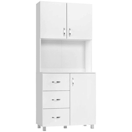 HOMCOM Armário de Armazenamento de Cozinha Armário Alto com 3 Gavetas 3 Portas e Prateleiras Interiores Ajustáveis móvel Auxiliar para Sala de Jantar Sala de Estar 80x39,5x183,5cm Branco