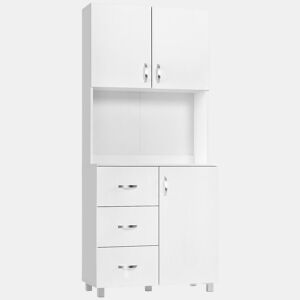 HOMCOM Armário de Armazenamento de Cozinha Armário Alto com 3 Gavetas 3 Portas e Prateleiras Interiores Ajustáveis móvel Auxiliar para Sala de Jantar Sala de Estar 80x39,5x183,5cm Branco