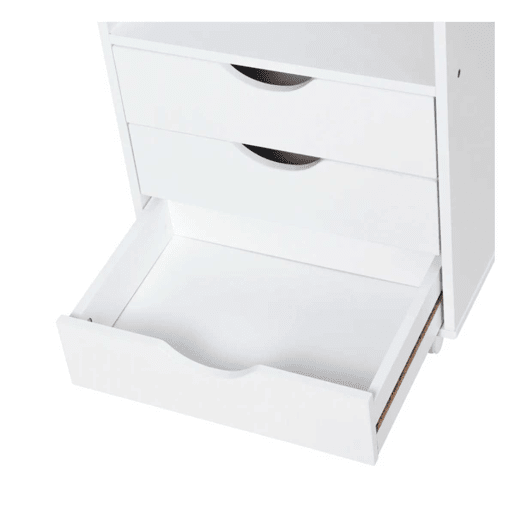 Vinsetto Móveis auxiliares para escritório Estudo Grande espaço de armazenamento com 3 gavetas 4 prateleiras abertas 4 rodas 40x30x83 cm Branco