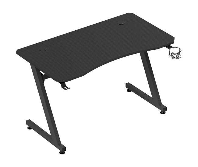 Homcom mesa gaming 120x65x74,5 cm escritorio ergonómico gaming desk para computadora pc con portavasos gancho para auriculares y pies ajustables efecto de fibra de carbono negro