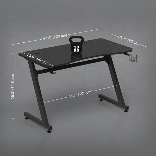 HOMCOM Secretária Gaming 120x65x74,5cm Secretária Gaming para Computador com Suporte para Copos Gancho para Fones de Ouvido e Pés Ajustáveis com Efeito de Fibra de Carbono Preto