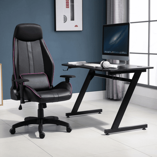 HOMCOM Secretária Gaming 120x65x74,5cm Secretária Gaming para Computador com Suporte para Copos Gancho para Fones de Ouvido e Pés Ajustáveis com Efeito de Fibra de Carbono Preto